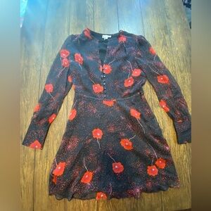 Equipment Femme Black And Red Floral Long Sleeve Dress Size 2 B14